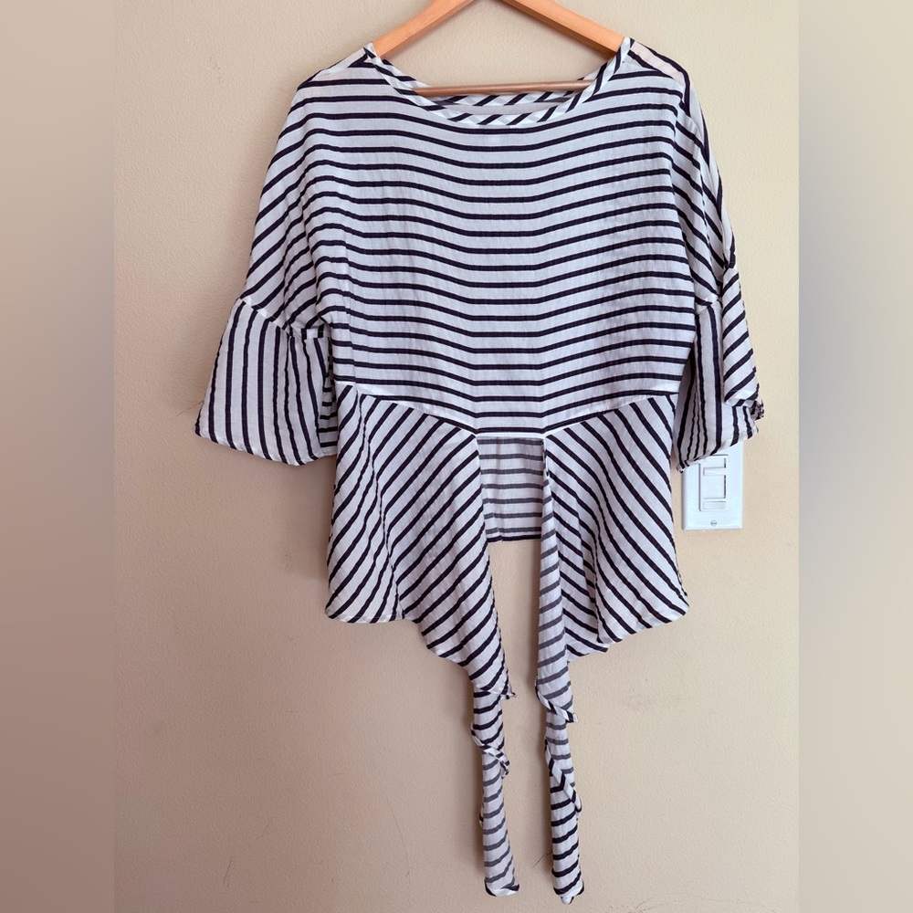 Express White and Blue Striped Blouse - Picture 3 of 7